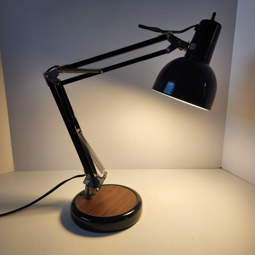VTG 90s Lite Source 23" Adjustable Black Desk Lamp Wood Base Postmodern Heavy